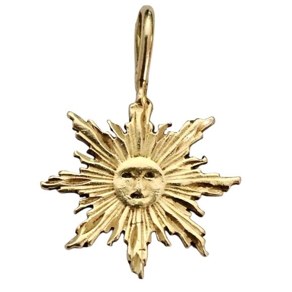 14K Yellow Gold Sun, Moon Face Pendant - Picture 2 of 10